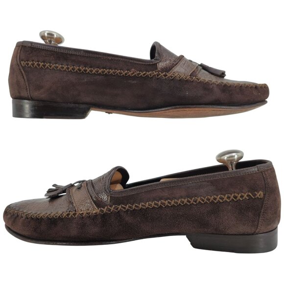 Vintage Mezlan Exotic Ostrich Suede Dress Shoes Mens 8.5M Tassel Slip-on Loafers - Picture 10 of 11